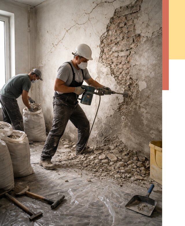 Демонтаж штукатурки со стен в Тейково от 7829 руб/м² — быстро и недорого | ОТДЕЛОЧНИК-Ткв