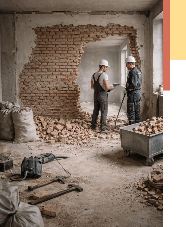 Демонтаж кирпичных стен в Тейково от 4567 руб. — быстро, недорого, под ключ | ОТДЕЛОЧНИК-Ткв