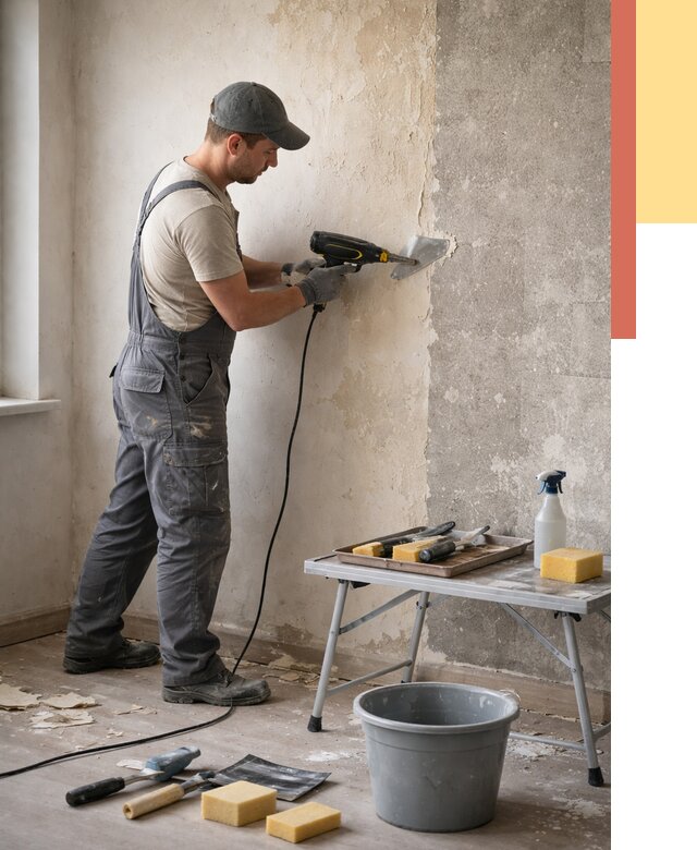 Очистка стен от клея в Тейково от 2012 руб. — снятие и удаление клея со стен | ОТДЕЛОЧНИК-Ткв