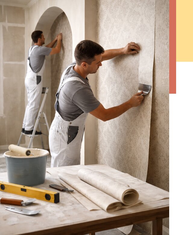 Поклейка обоев на сложные стены в Тейково от 3044 руб. под ключ | ОТДЕЛОЧНИК-Ткв