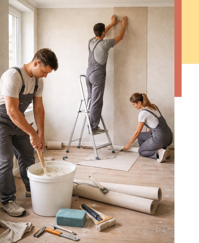 Оклейка стен обоями в Тейково от 3806 руб/м2 — быстро и недорого | ОТДЕЛОЧНИК-Ткв