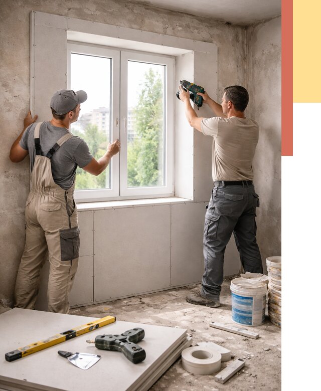 Монтаж откосов из гипсокартона в Тейково от 4893 руб. под ключ | ОТДЕЛОЧНИК-Ткв