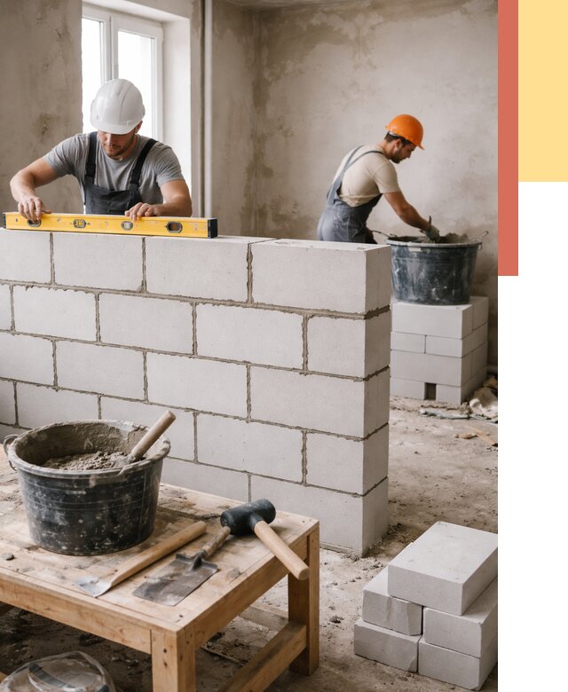 Кладка перегородок из газобетона в Тейково от 3479 руб. под ключ | ОТДЕЛОЧНИК-Ткв