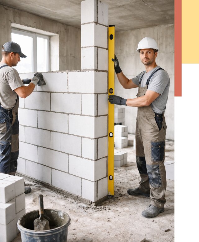 Кладка перегородок из пеноблока в Тейково от 1957 руб. под ключ | ОТДЕЛОЧНИК-Ткв