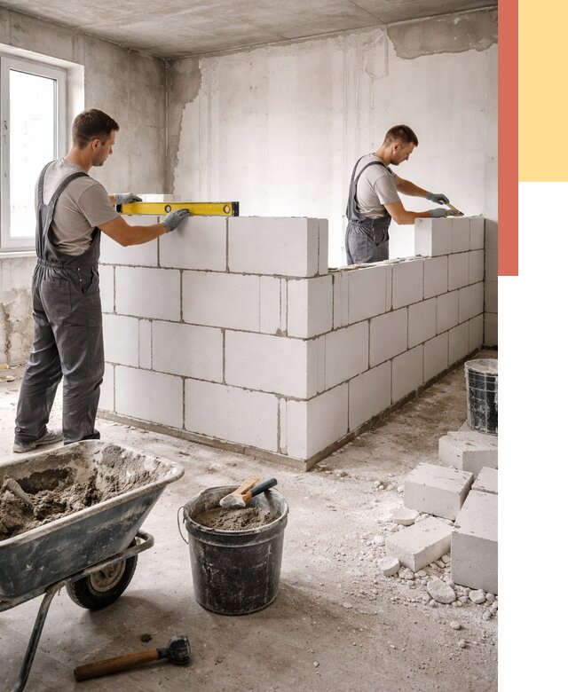 Кладка перегородок из ПГП в Тейково от 2718 руб./м2 — монтаж и возведение под ключ | ОТДЕЛОЧНИК-Ткв