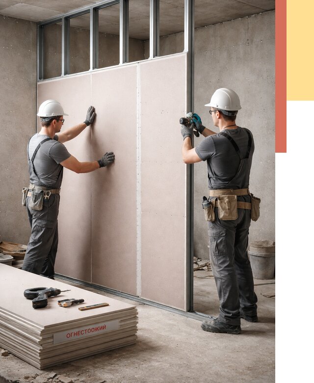 Перегородка из огнестойкого гипсокартона в Тейково от 2012 руб. под ключ | ОТДЕЛОЧНИК-Ткв
