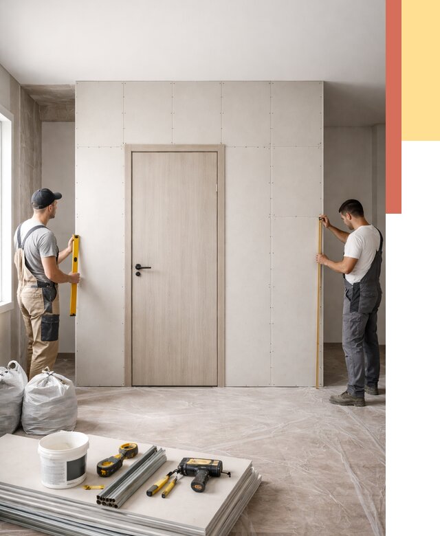 Перегородка из гипсокартона с дверью в Тейково от 4893 руб. под ключ | ОТДЕЛОЧНИК-Ткв