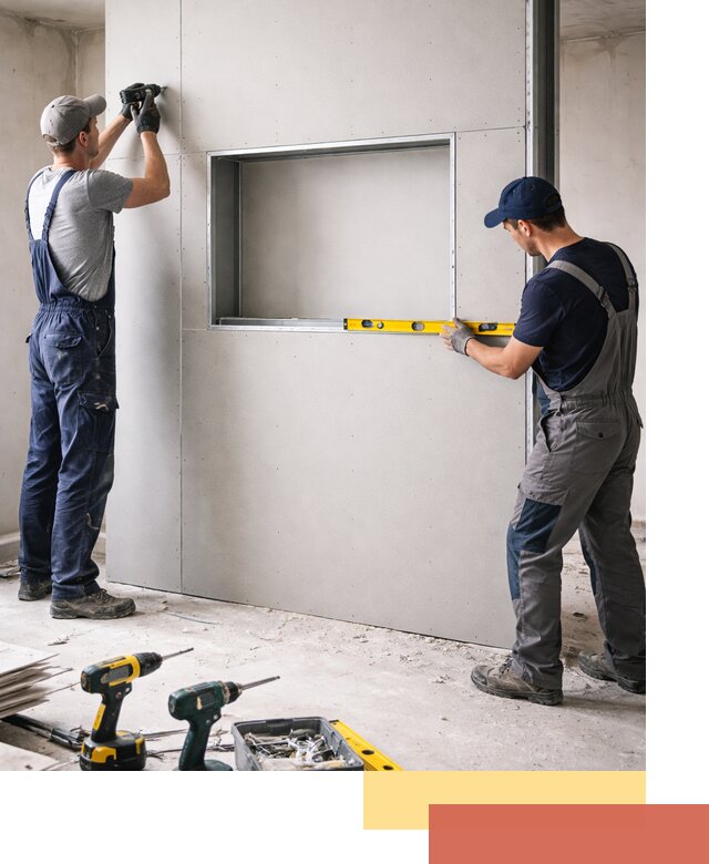 Перегородка из гипсокартона с нишей под декор в Тейково