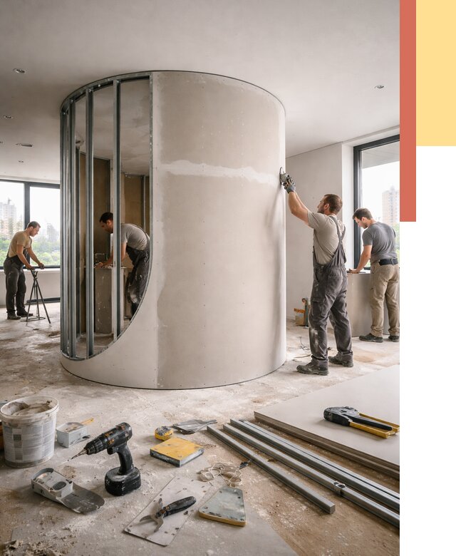 Радиусная перегородка из гипсокартона в Тейково от 3153 руб. под ключ | ОТДЕЛОЧНИК-Ткв