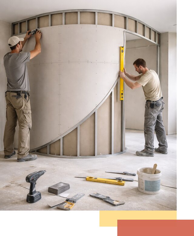 Радиусная перегородка из гипсокартона в Тейково под ключ