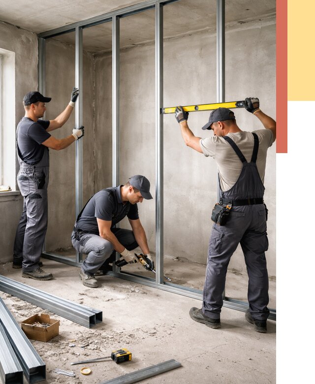 Монтаж каркаса перегородки из профиля в Тейково от 815 руб. | ОТДЕЛОЧНИК-Ткв