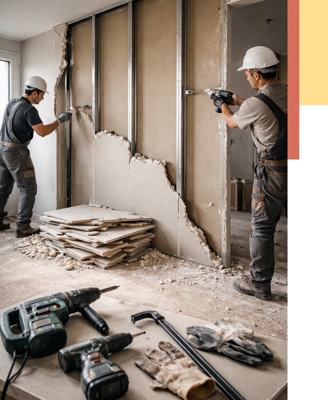 Демонтаж перегородки из гипсокартона в Тейково от 1305 руб. быстро и недорого | ОТДЕЛОЧНИК-Ткв