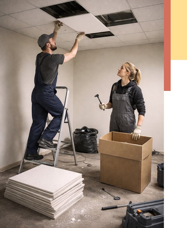 Демонтаж потолочной плитки в Тейково от 4893 руб. быстро и недорого | ОТДЕЛОЧНИК-Ткв