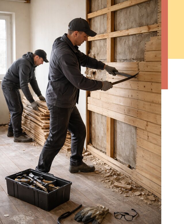 Демонтаж вагонки в Тейково от 4132 руб/м2 — быстро и недорого | ОТДЕЛОЧНИК-Ткв