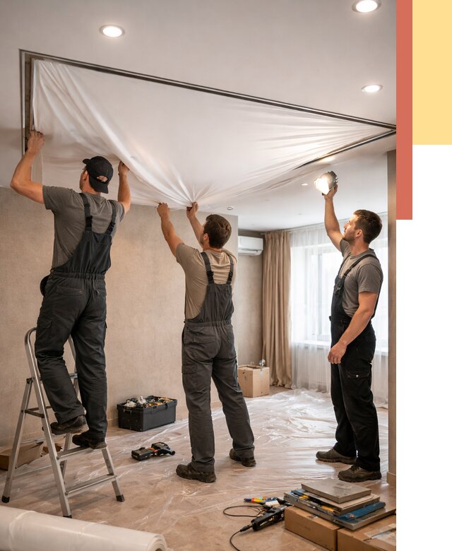 Монтаж ПВХ натяжного потолка в Тейково от 3806 руб. под ключ | ОТДЕЛОЧНИК-Ткв