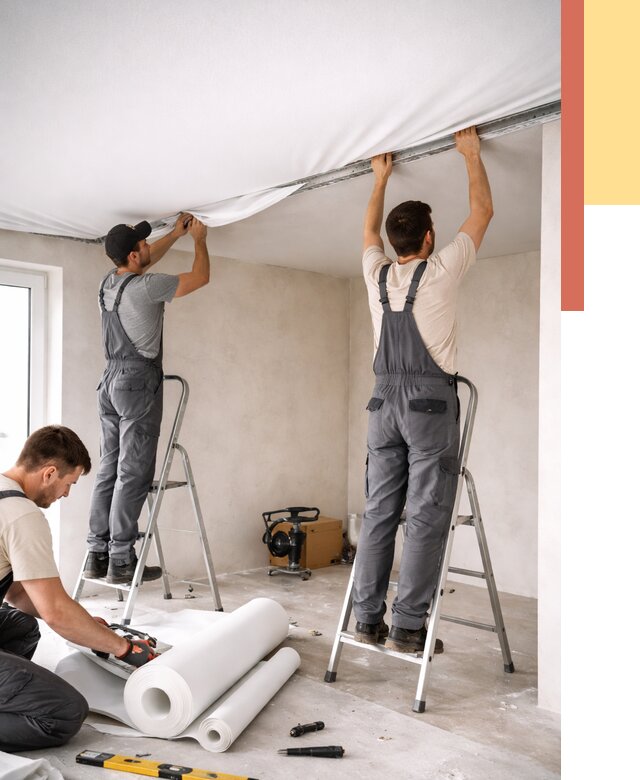 Монтаж тканевого натяжного потолка в Тейково от 3806 руб. под ключ | ОТДЕЛОЧНИК-Ткв