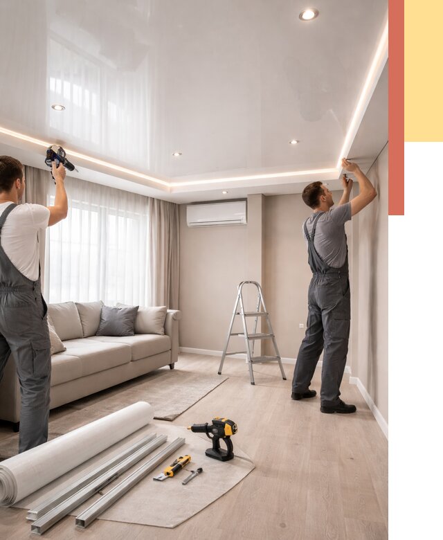 Монтаж глянцевого натяжного потолка в Тейково от 815 руб. под ключ | ОТДЕЛОЧНИК-Ткв