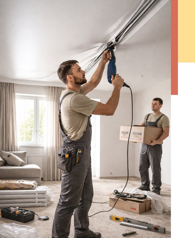 Монтаж сатинового натяжного потолка в Тейково от 3806 руб. | Быстро, недорого — ОТДЕЛОЧНИК-Ткв