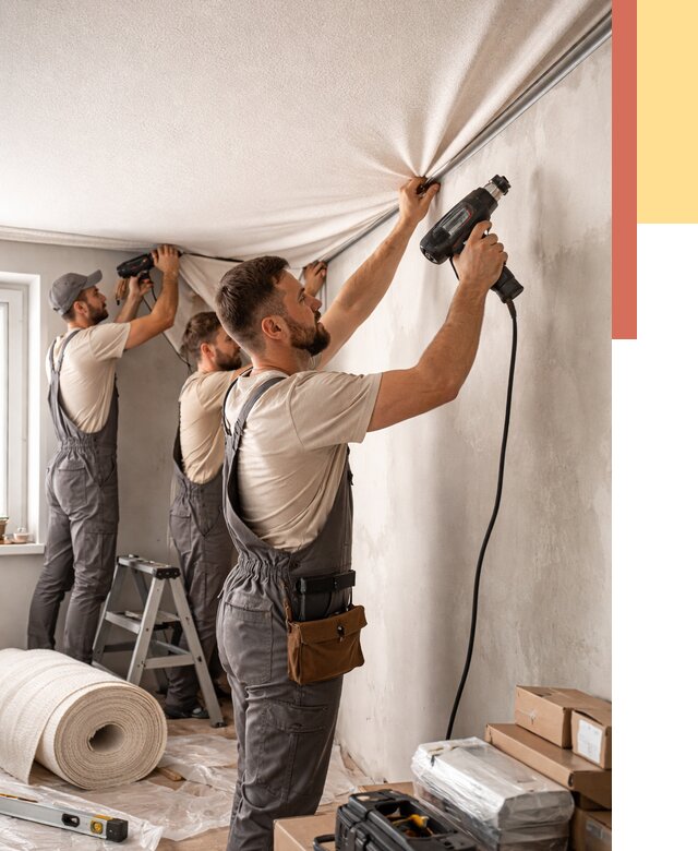 Монтаж фактурного натяжного потолка в Тейково от 815 руб. — ОТДЕЛОЧНИК-Ткв