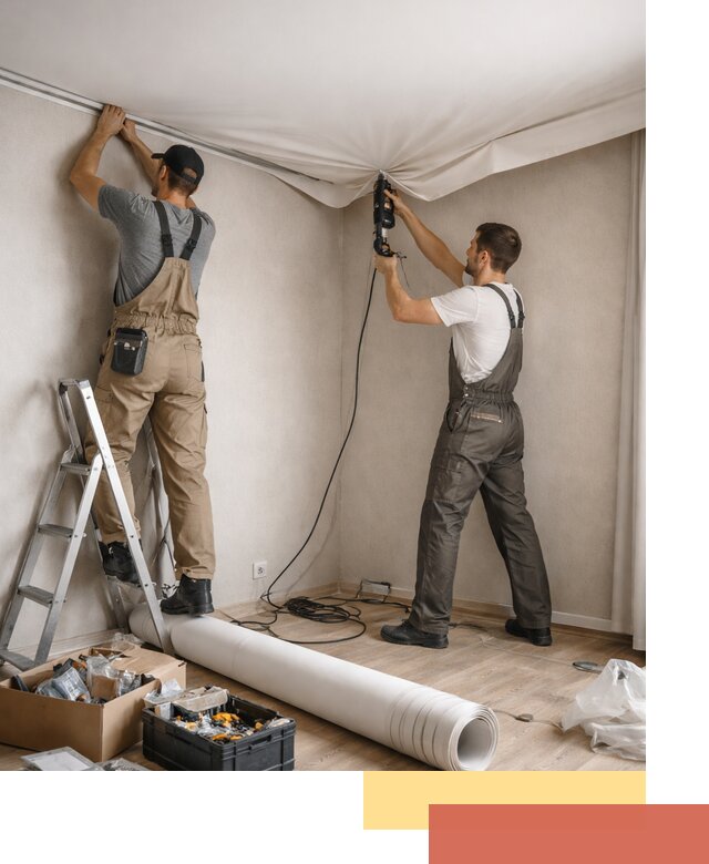 Монтаж цветного натяжного потолка в Тейково за один день