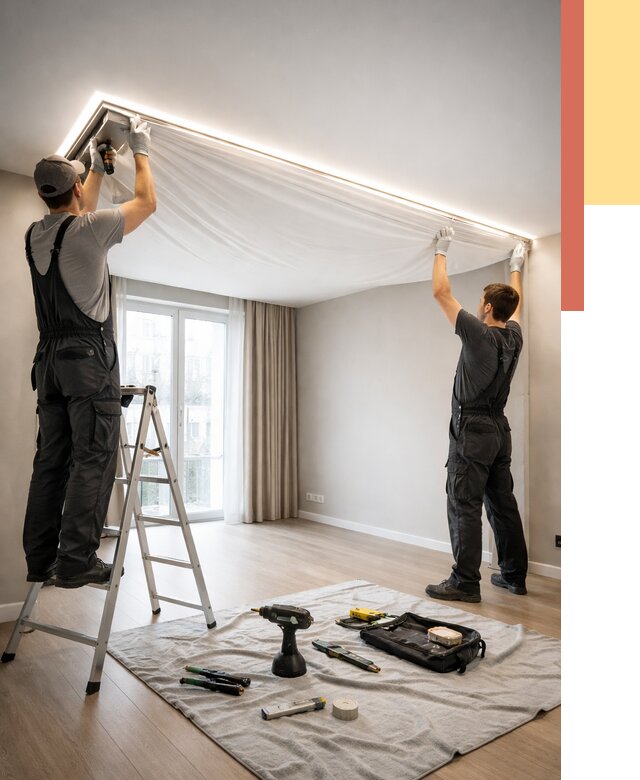 Монтаж парящего натяжного потолка в Тейково от 4893 руб. быстро и недорого | ОТДЕЛОЧНИК-Ткв