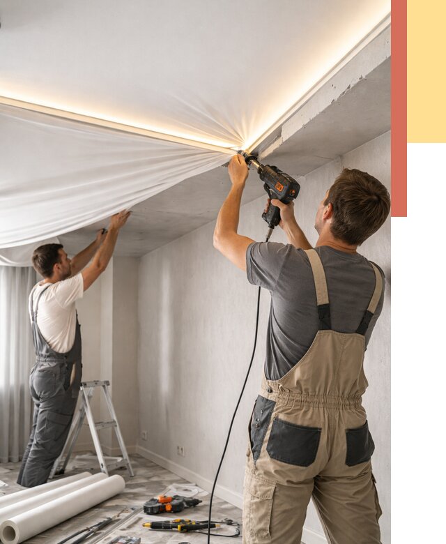 Монтаж натяжного потолка с подсветкой в Тейково от 1033 руб. | ОТДЕЛОЧНИК-Ткв