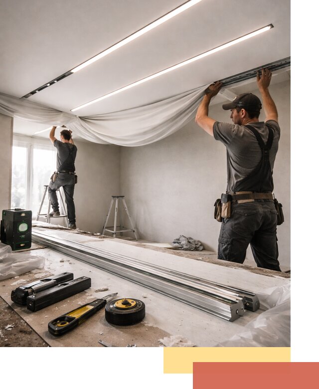 Монтаж натяжных потолков со световыми линиями в Тейково