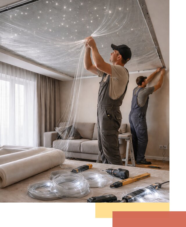 Монтаж натяжного потолка «Звездное небо» в Тейково