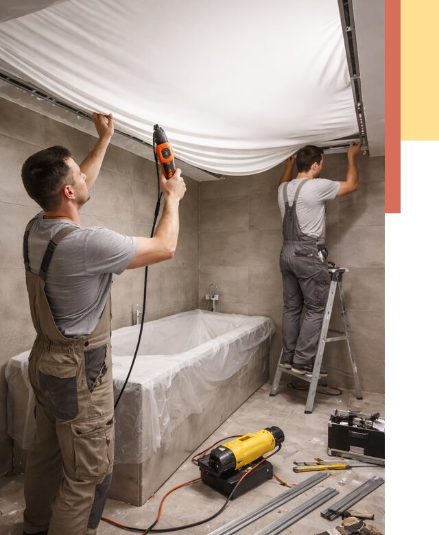 Монтаж натяжного потолка в ванной в Тейково от 1305 руб. под ключ | ОТДЕЛОЧНИК-Ткв