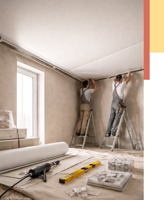 Монтаж натяжного потолка в спальне в Тейково от 4132 руб. под ключ | ОТДЕЛОЧНИК-Ткв