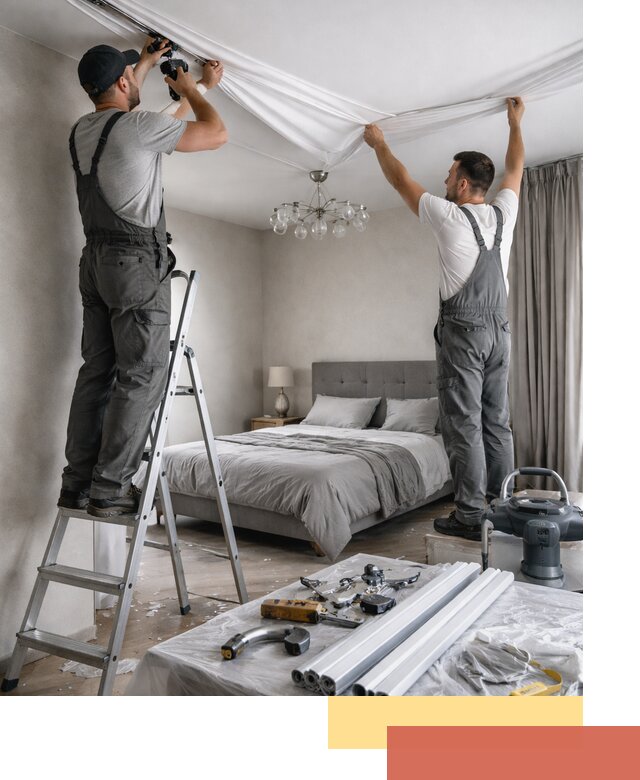 Монтаж натяжного потолка в спальне в Тейково