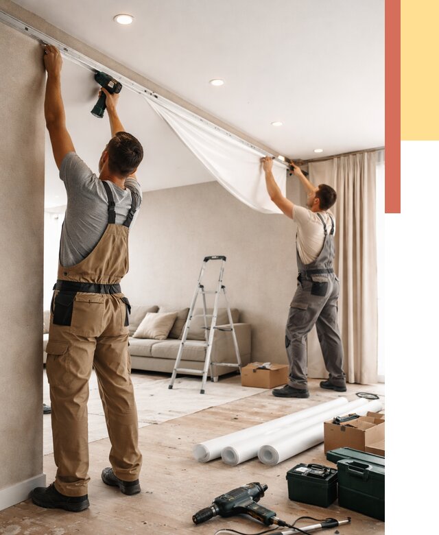 Монтаж натяжного потолка в гостиной в Тейково от 598 руб. | ОТДЕЛОЧНИК-Ткв