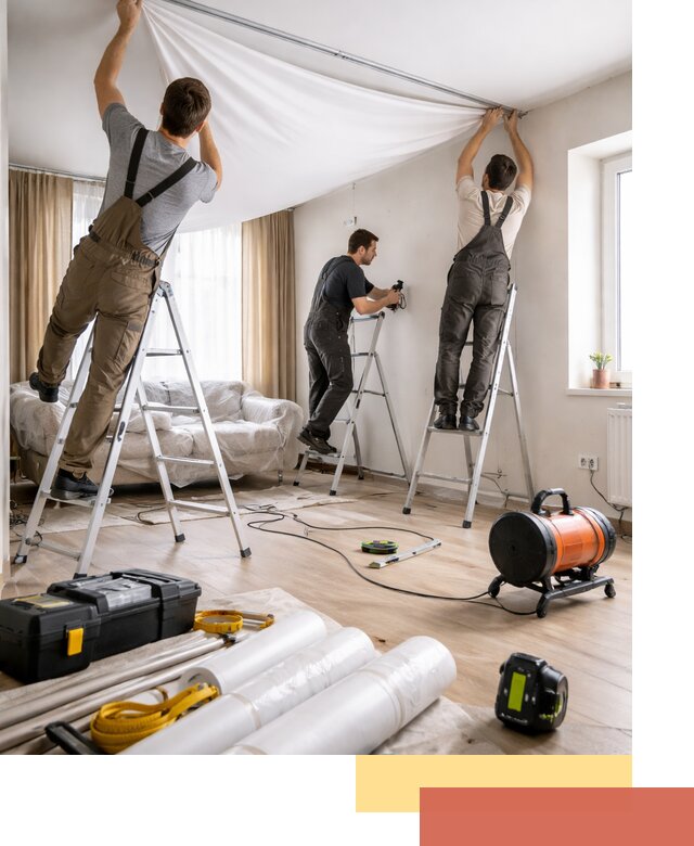 Монтаж натяжного потолка в гостиной в Тейково