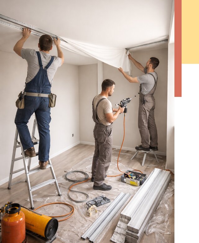 Монтаж натяжного потолка в студии в Тейково от 5980 руб. — быстро и недорого | ОТДЕЛОЧНИК-Ткв