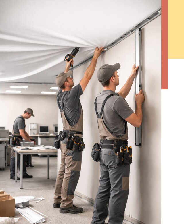 Монтаж натяжного потолка в офисе в Тейково от 489 руб/м² — быстро и недорого | ОТДЕЛОЧНИК-Ткв