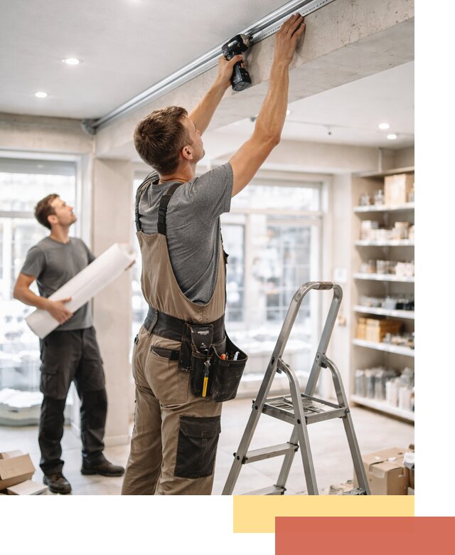 Монтаж натяжных потолков в магазине в Тейково