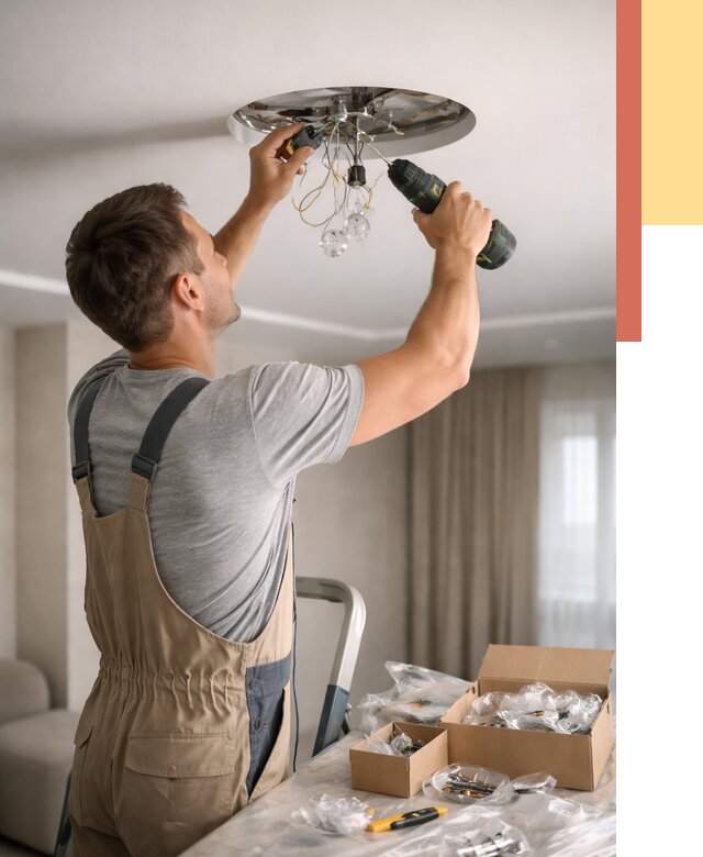 Установка люстры в натяжной потолок в Тейково от 1305 руб. | Быстро и недорого — ОТДЕЛОЧНИК-Ткв