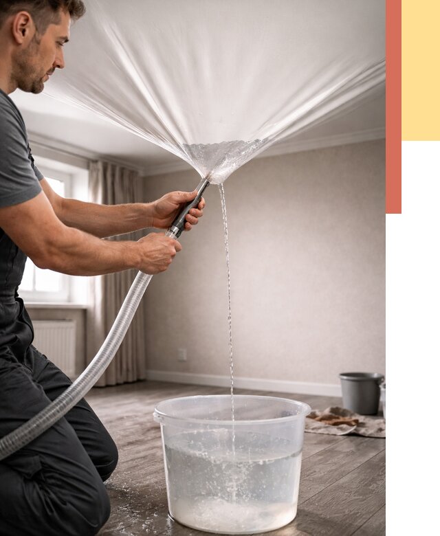 Слив воды с натяжного потолка в Тейково от 2718 руб. быстро и недорого | ОТДЕЛОЧНИК-Ткв