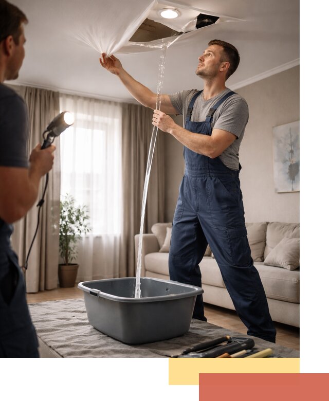 Слив воды с натяжного потолка в Тейково быстро и аккуратно