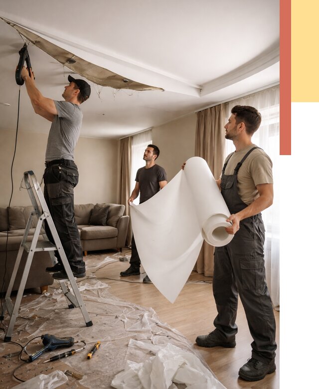 Замена полотна натяжного потолка в Тейково от 10329 руб. быстро и недорого | ОТДЕЛОЧНИК-Ткв