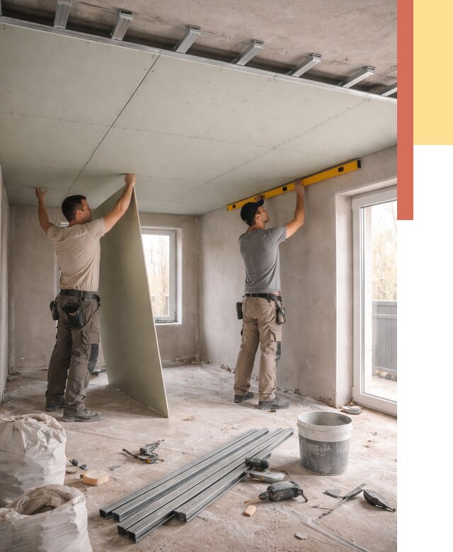 Одноуровневый потолок из гипсокартона в Тейково от 815 руб. — монтаж под ключ | ОТДЕЛОЧНИК-Ткв