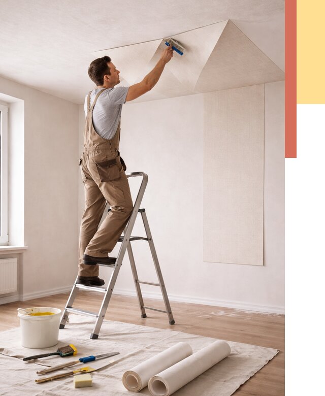 Поклейка обоев на потолок в Тейково от 4893 руб. быстро и недорого | ОТДЕЛОЧНИК-Ткв